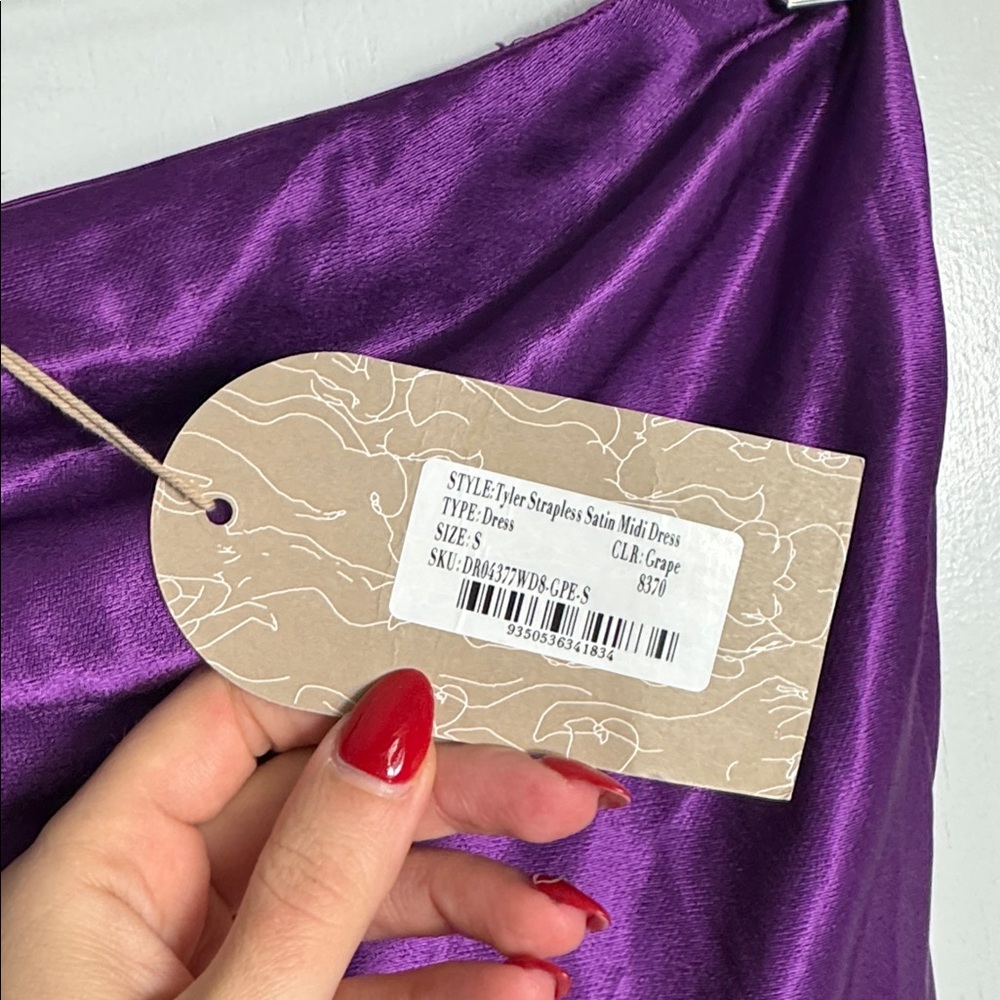 NWT Meshki Tyler Strapless Satin Midi Dress Purple Grape‎ Size Small - Picture 4 of 10